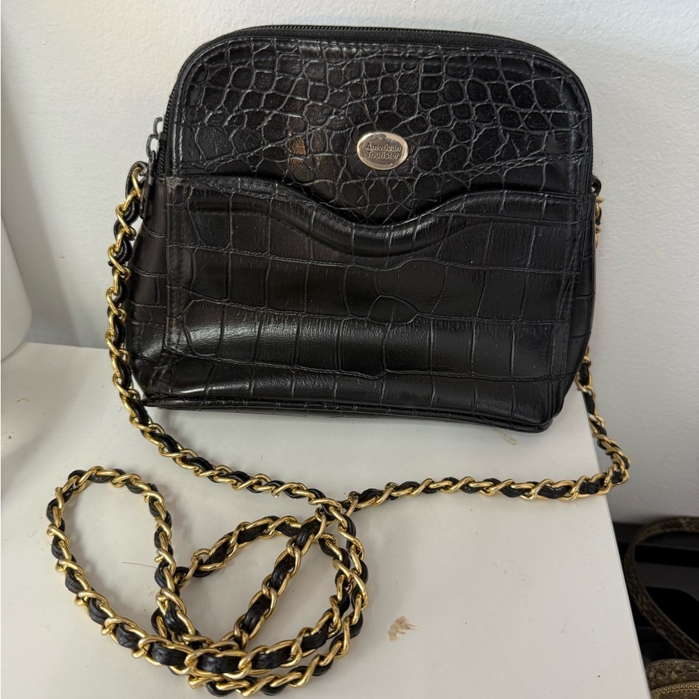 American Tourister Croc-Embossed Chain Bag